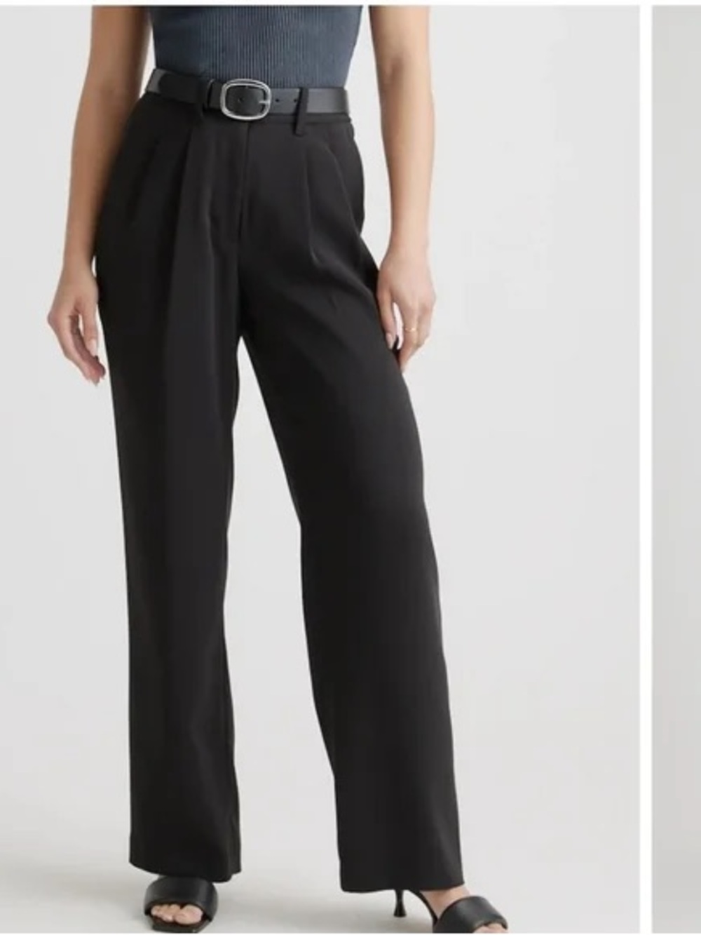 Quince Pleated Classic High-Rise Wide-Leg Pants — Black